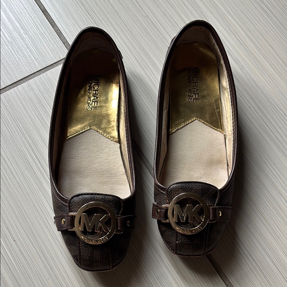 Michael Kors Brown Leather Flats with Logo